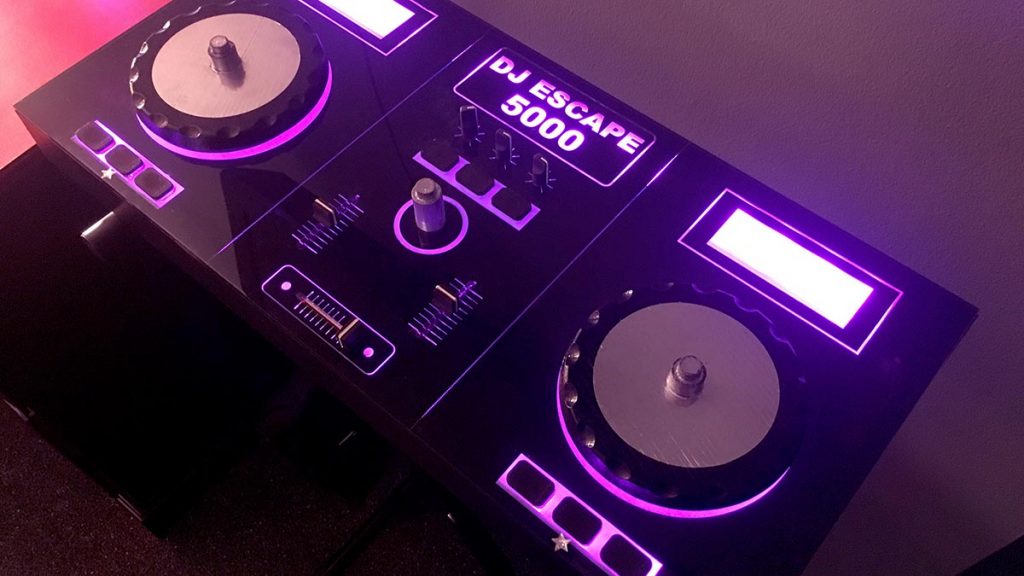 Cipher wheel puzzle made to look like a DJ mixer.