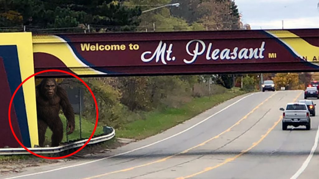 A marketing post showing Bigfoot under a bridge.