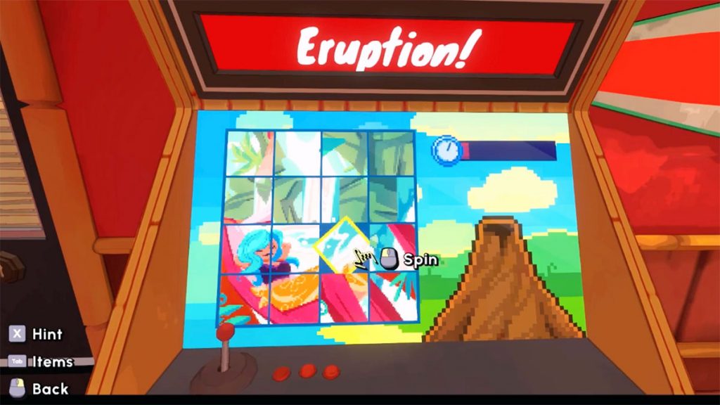 A video game within a video game with a volcano theme.